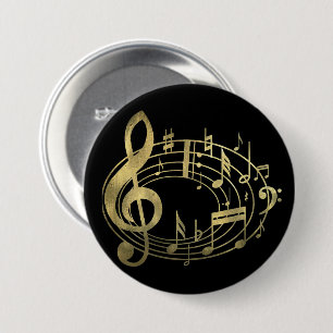 Golden musical notes in oval shape 3 inch round button