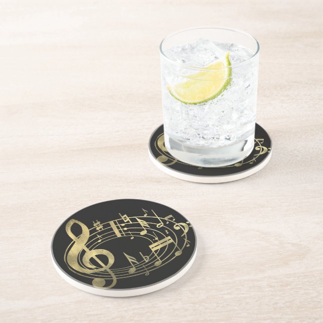 Golden musical notes in oval shape coaster (Side)