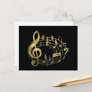 Golden musical notes in oval shape postcard