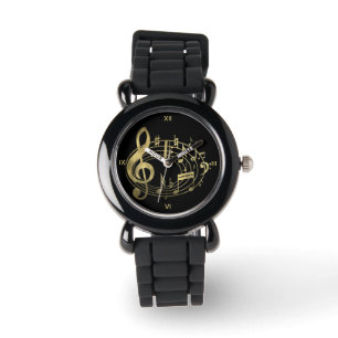 Golden Musical Notes in Oval Shape Watch