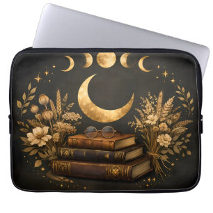 Golden Mystic Library & Botanical Boho Moon Art Laptop Sleeve