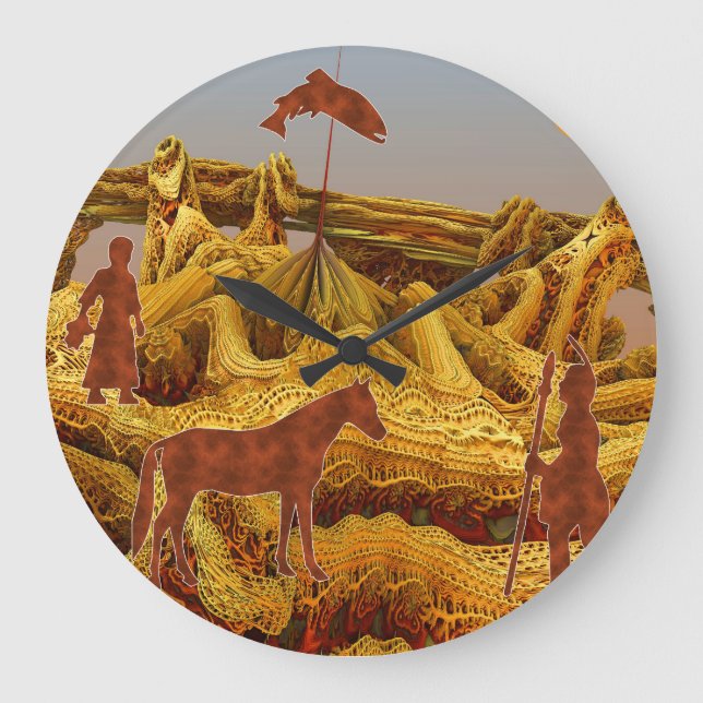 Golden Native Americans Large Clock (Front)