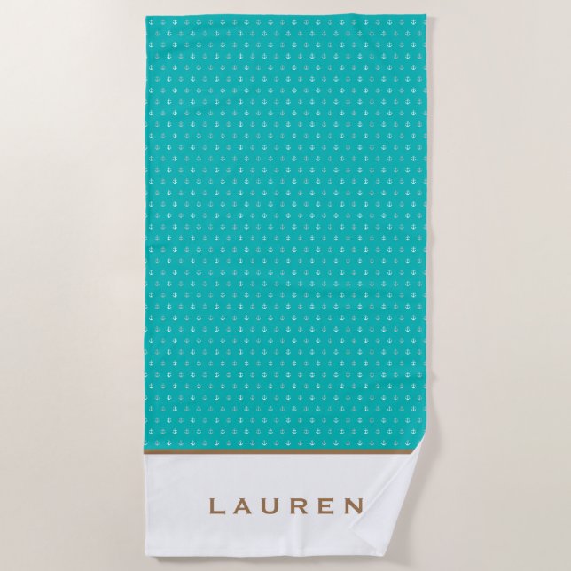 Golden Nautical ⎢ Personalized Beach Towel (Front)