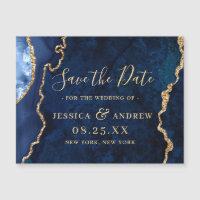 Golden Navy Blue Agate Enregistrer la date Carte m