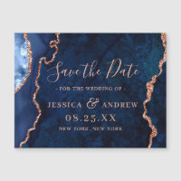 Golden Navy Blue Agate Enregistrer la date Carte m