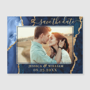 Golden Navy Blue Agate Enregistrer la date Carte m