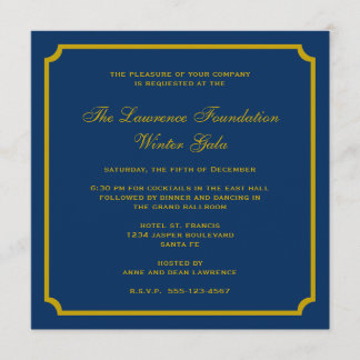 Golden navy square frame corporate holiday formal invitation