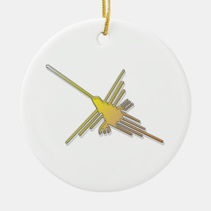 Golden Nazca Lines Hummingbird Ceramic Ornament
