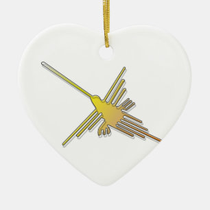Golden Nazca Lines Hummingbird Ceramic Ornament