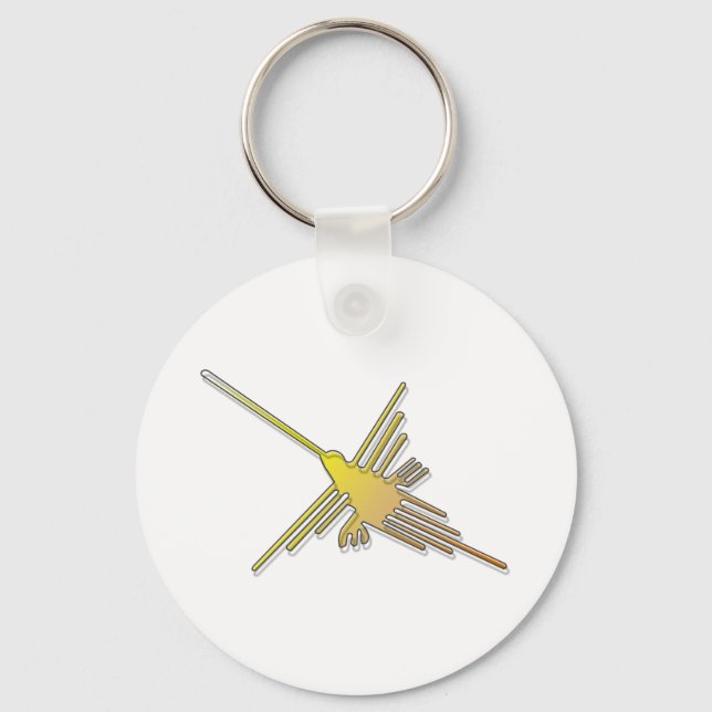 Golden Nazca Lines Hummingbird Keychain (Front)