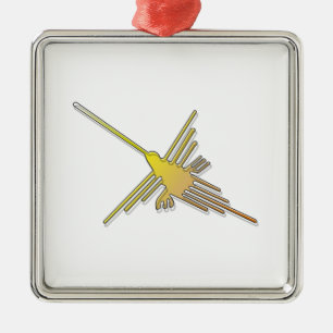 Golden Nazca Lines Hummingbird Metal Ornament