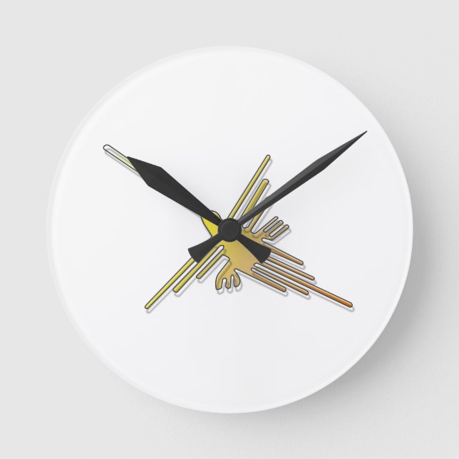 Golden Nazca Lines Hummingbird Round Clock (Front)