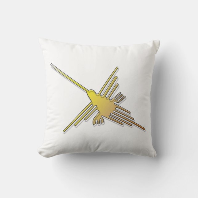 Golden Nazca Lines Hummingbird Throw Pillow (Front)