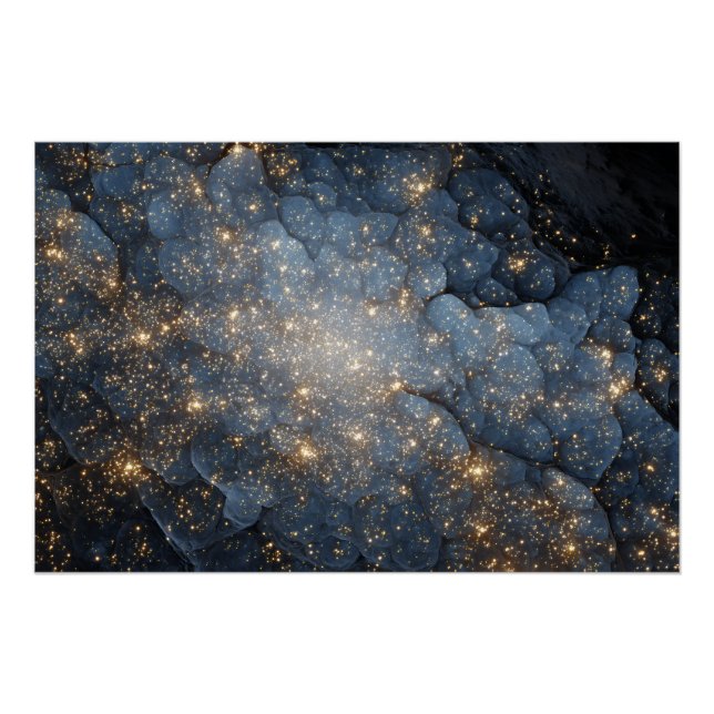 Golden Nebula Sparkles Midnight Blue Cosmos Poster (Front)