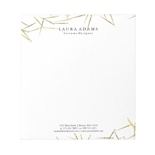 Golden Needles White | Elegant Fashion Designer Notepad