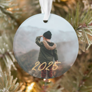 Golden Neon 2025 Photo Holiday Ornament