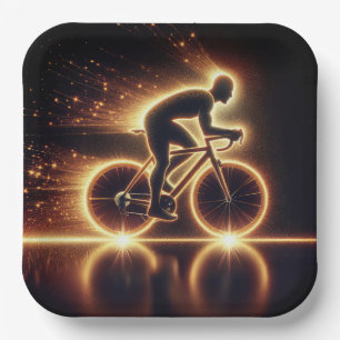 Golden Neon Cyclist Paper Plate