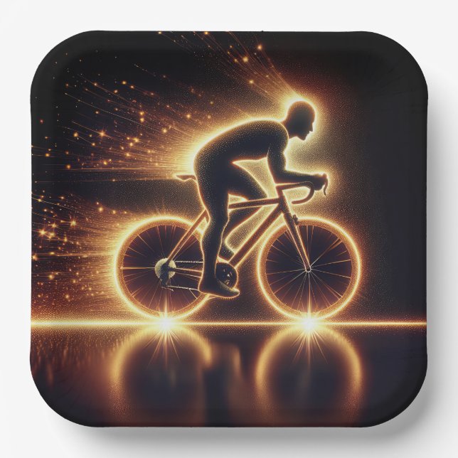Golden Neon Cyclist Paper Plate (Front)