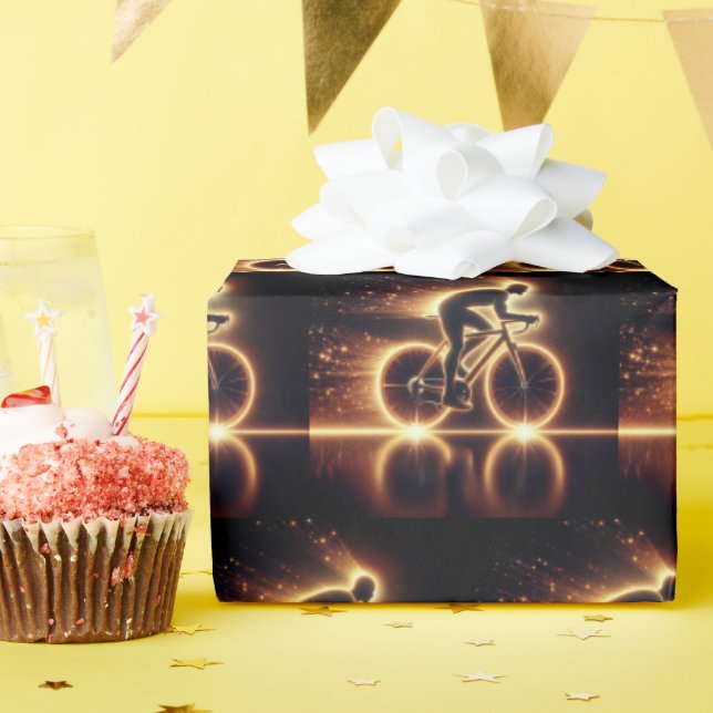Golden Neon Cyclist Wrapping Paper (Birthday Party)