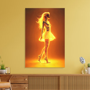 Golden neon girl in glowing fashion elegance canvas print