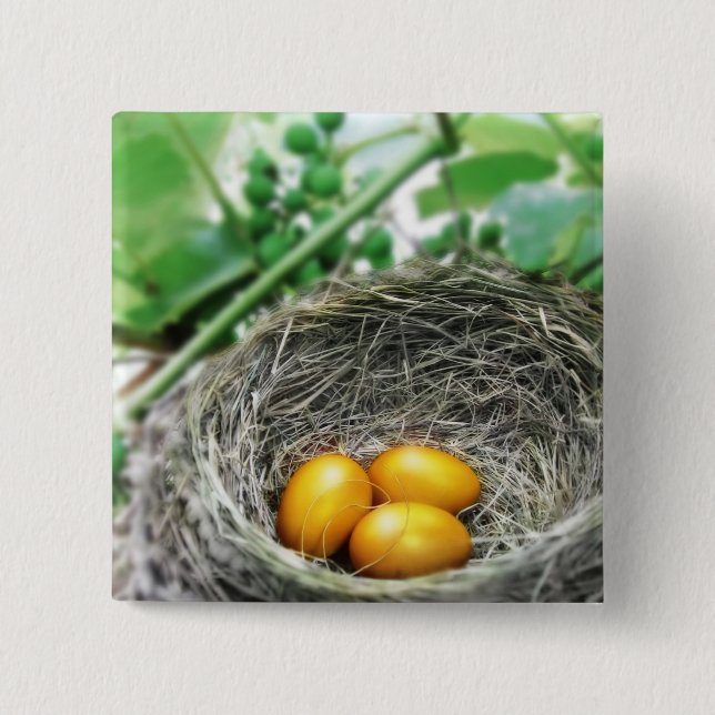 Golden Nest Eggs 2 Inch Square Button (Front)