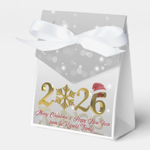 Golden New Year 2026 with Snowflake and Santa Hat Favor Box