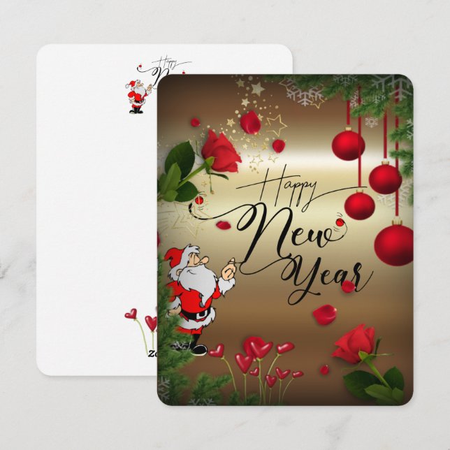 Golden New Year Flat Festive Card (Front/Back)