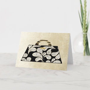Golden Newspaper Print Handbag Card