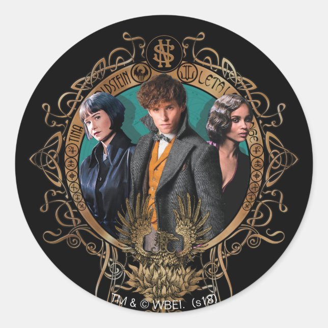 Golden Newt, Tina, and Leta Art Deco Portrait Classic Round Sticker (Front)