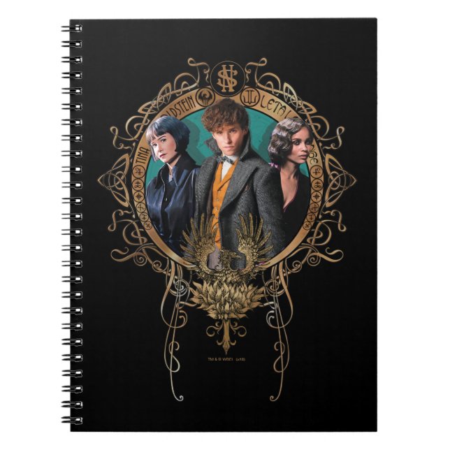 Golden Newt, Tina, and Leta Art Deco Portrait Notebook (Front)