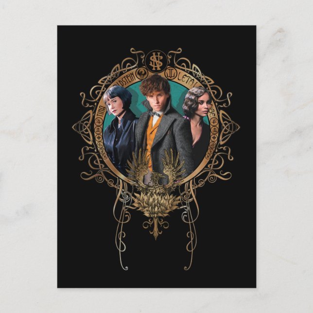 Golden Newt, Tina, and Leta Art Deco Portrait Postcard (Front)