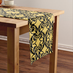 Golden Night Damask Bows Short Table Runner