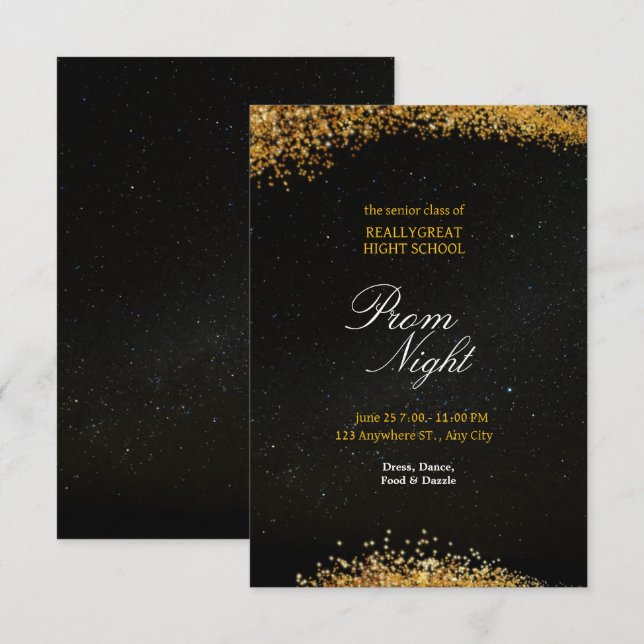 Golden Night of Elegance Prom Invitation (Front/Back)