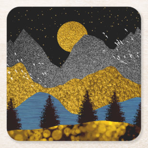 Golden Night Square Paper Coaster