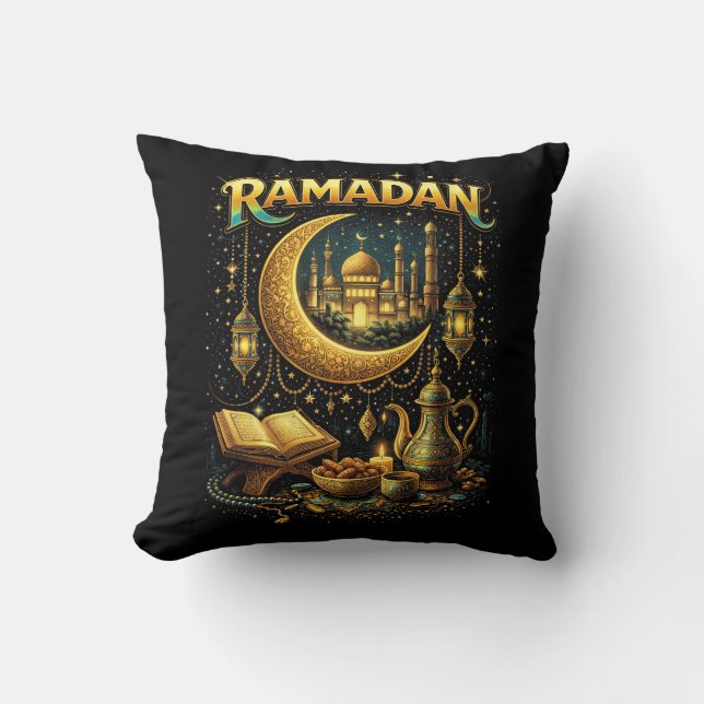 Golden Nights of Ramadan Throw Pillow (Front)