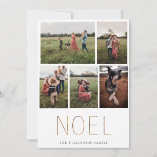 Golden NOEL Modern Photo Collage Holiday Card