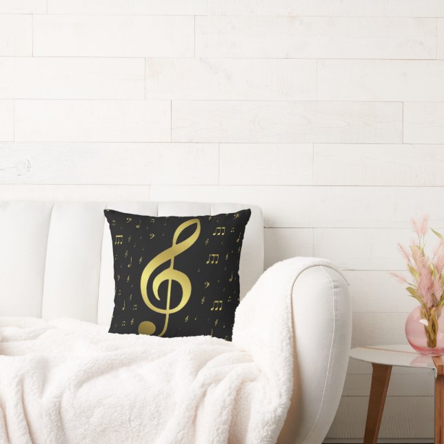 golden notes black and gold throw pillow (Couch)