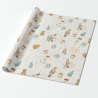 Golden Nutcracker & Ballerina Design Wrapping Paper