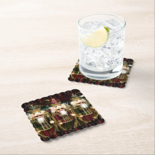 Golden Nutcracker Soldiers Christmas Paper Coaster