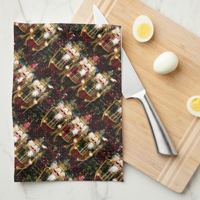 Golden Nutcrackers Christmas Kitchen Towel (Quarter Fold)