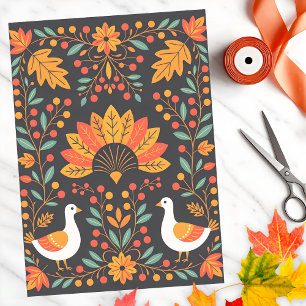 Golden Oak and Berry Autumn Geese Thanksgiving Tissue Paper