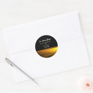 Golden Ocean, Elegant Beach Wedding Classic Round Sticker