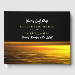 Golden Ocean, Elegant Beach Wedding Guest Book