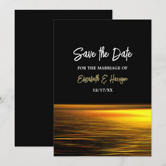 Golden Ocean, Elegant Beach Wedding Save The Date (Front/Back)