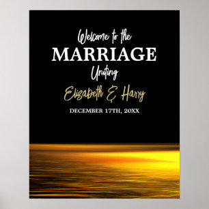 Golden Ocean, Elegant Beach Wedding Welcome Poster