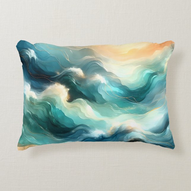 Golden Ocean Flow Abstract Waves Accent Pillow (Front)