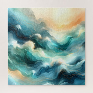 Golden Ocean Flow Abstract Waves Jigsaw Puzzle