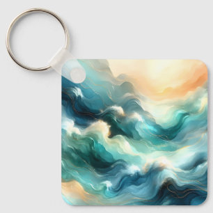 Golden Ocean Flow Abstract Waves Keychain