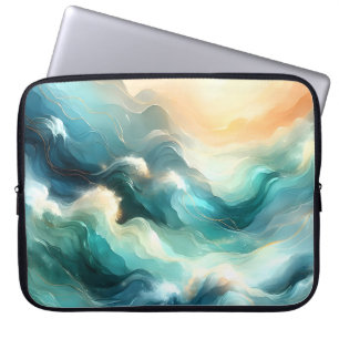 Golden Ocean Flow Abstract Waves Laptop Sleeve