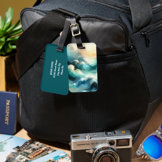 Golden Ocean Flow Abstract Waves Luggage Tag (Front & Back)